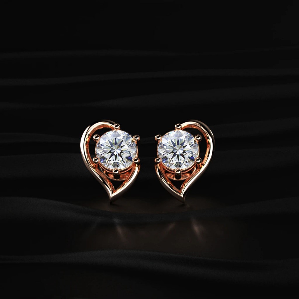 Rose gold heart diamond earrings
